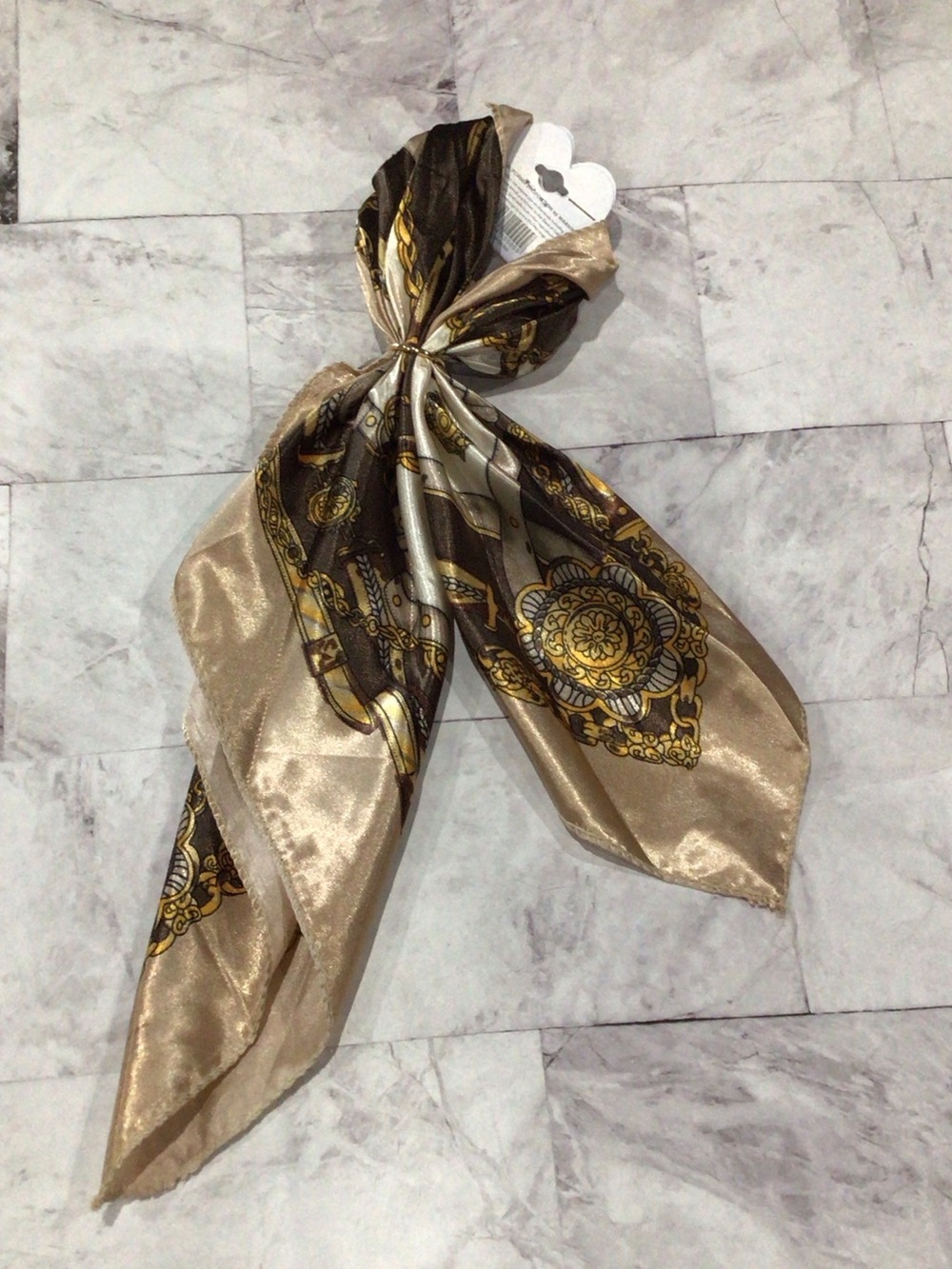 Elegant Gold & Black Printed Satin Scarf - Women Accessories